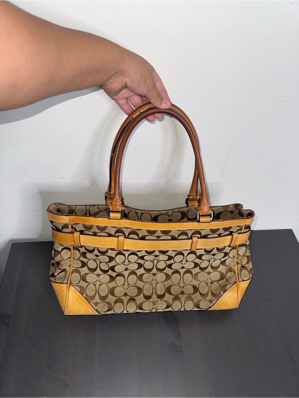 COACH Hampton Signature Jacquard Tan Satchel - Picture 2 of 12
